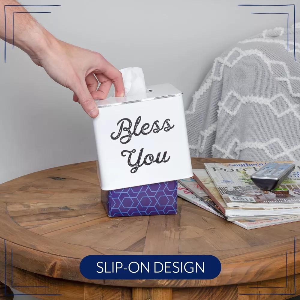 AuldHome Design White Tissue Box Cover; Enamelware Square Distressed Farmhouse Vintage Style Decor Tissue Holder - Image 4