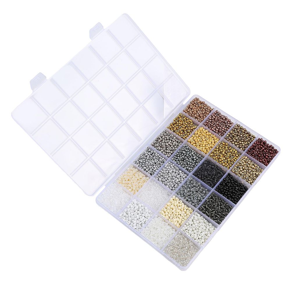 12500pcs Assorted Glass Seed Beads 8/0, 24 Colors Champagne Glow Palette Round Bead for DIY Crafts Jewelry Making Bead Box - Image 4