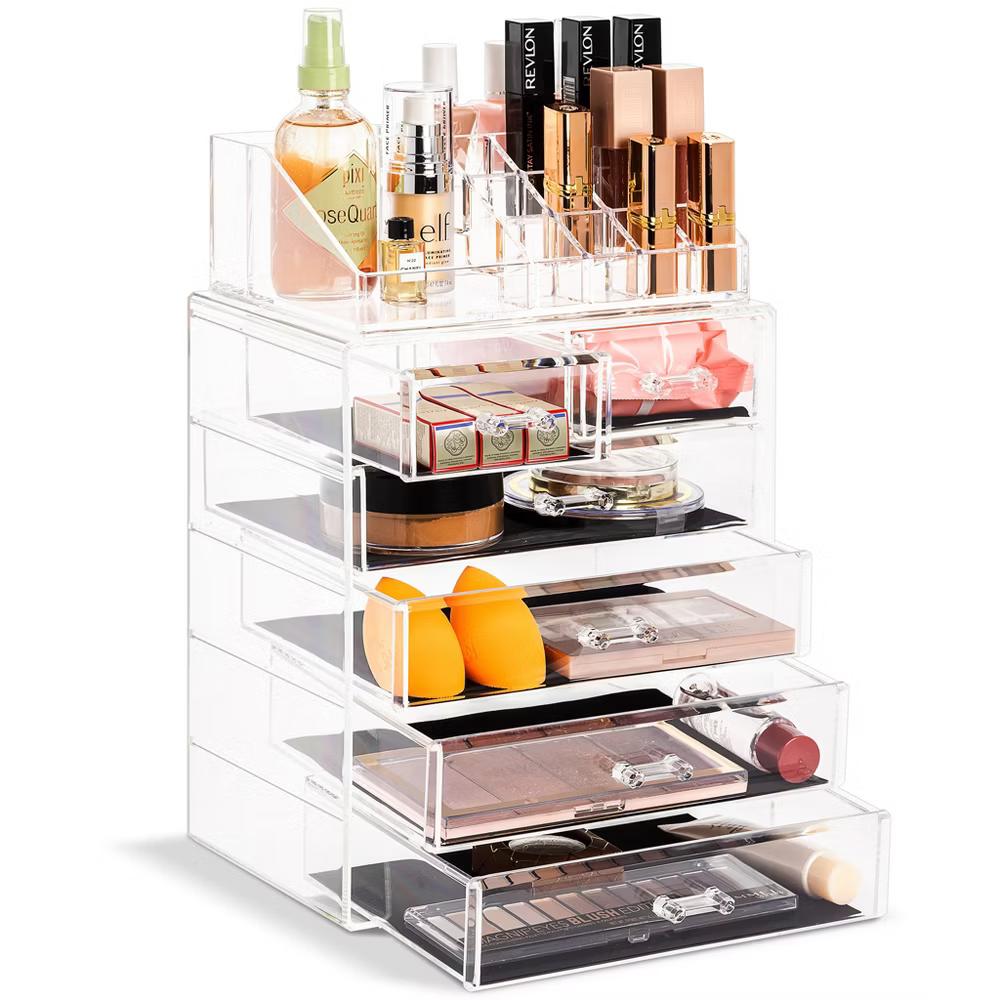 2 Piece Acrylic Makeup and Jewelry Storage Organizer Case (6 Drawers and Lipstick Tray) - Image 23