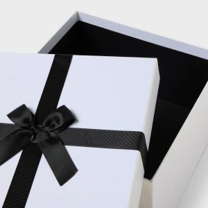 10"x10"x5" Pearlized Square Gift Box with Grosgrain Bow Ivory/Black