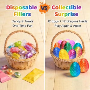 Fun Little Toys 12-Piece 3D Printed Dragon Egg Treasure Hunt Toy, Mystery Eggs with Fully Articulated Dragons Inside, a fun toy and party favor.