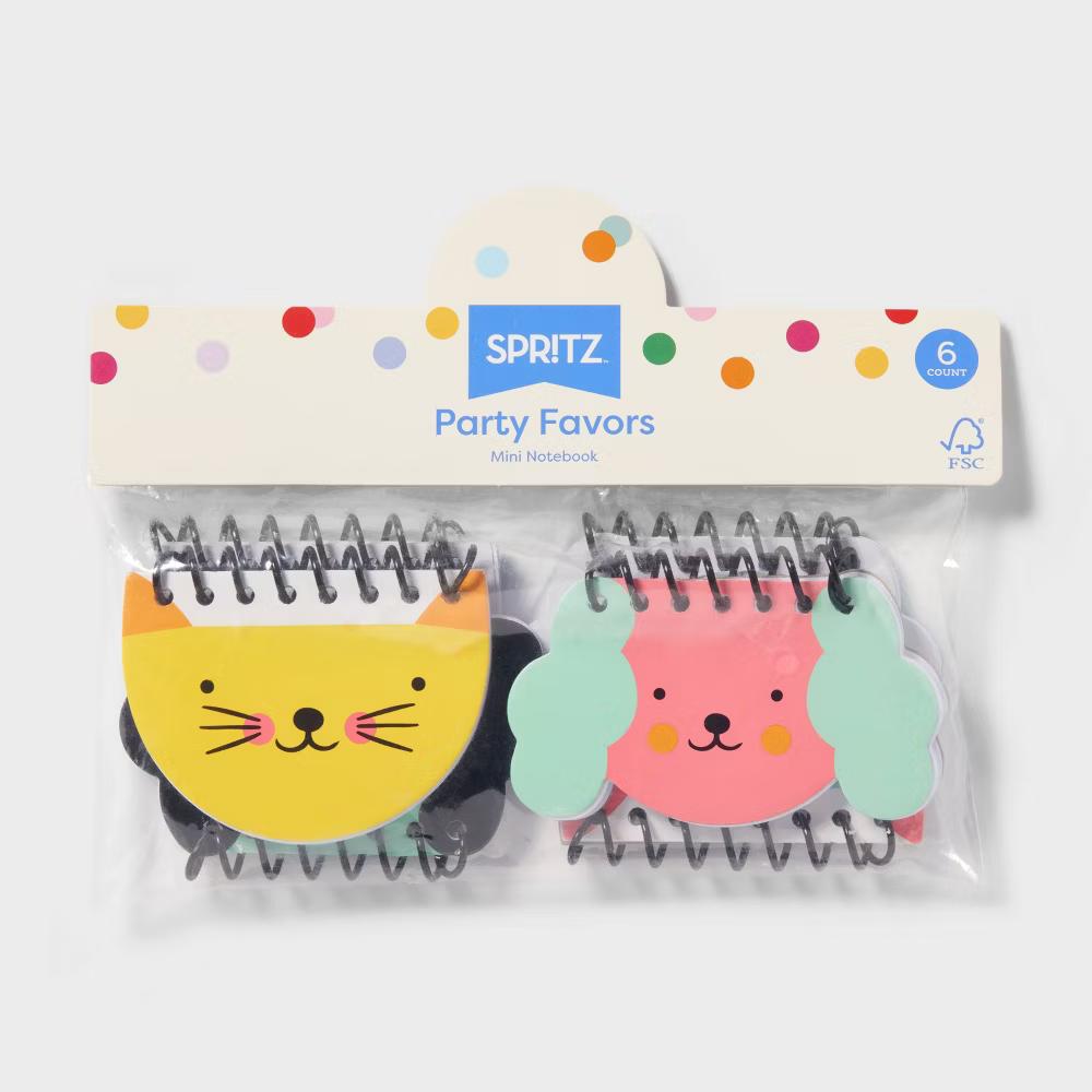 6ct Cat/Dog Mini Spiral Notebooks - Multicolor Animal Party Favors for Kids, Birthday Goodie Bag Essentials