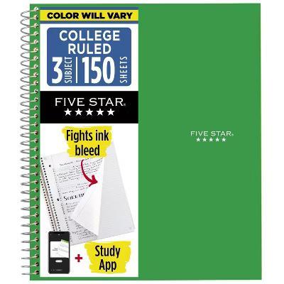 Five Star 3 Subjects 150pg College Ruled Spiral Notebook (Colors May Vary): Perforated, Acid-Free, 3 Hole Punched, Flexible Cover - Image 10
