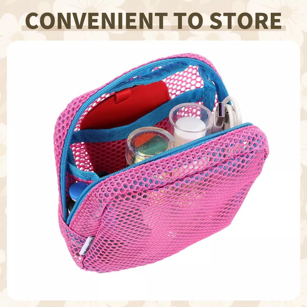 Mesh Travel Toiletry Organizing Zipper Mini Makeup Bag with Strap 4.7" - Image 13