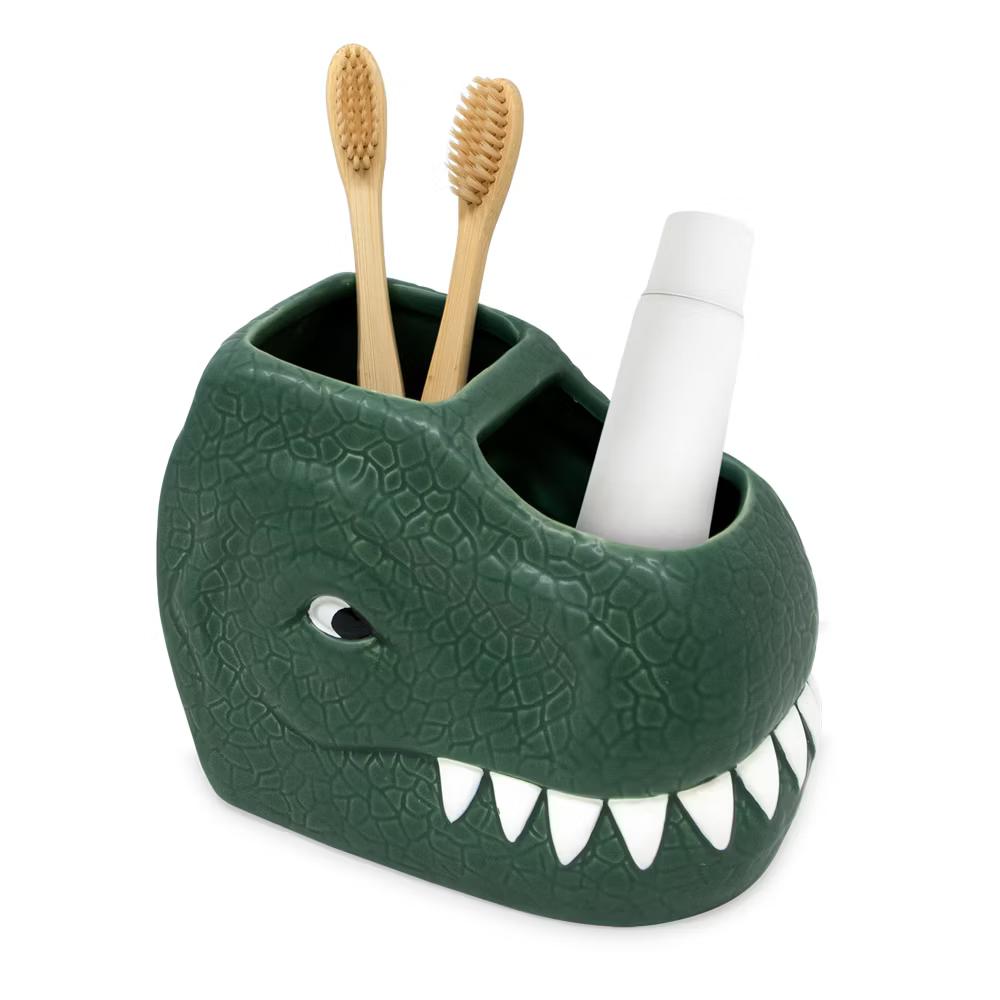 Isaac Jacobs Dinosaur Ceramic Cup, Toothbrush Holder - Multi-Purpose Organizer for Toiletries, Bathroom, Kitchen, and Crafts - Image 6