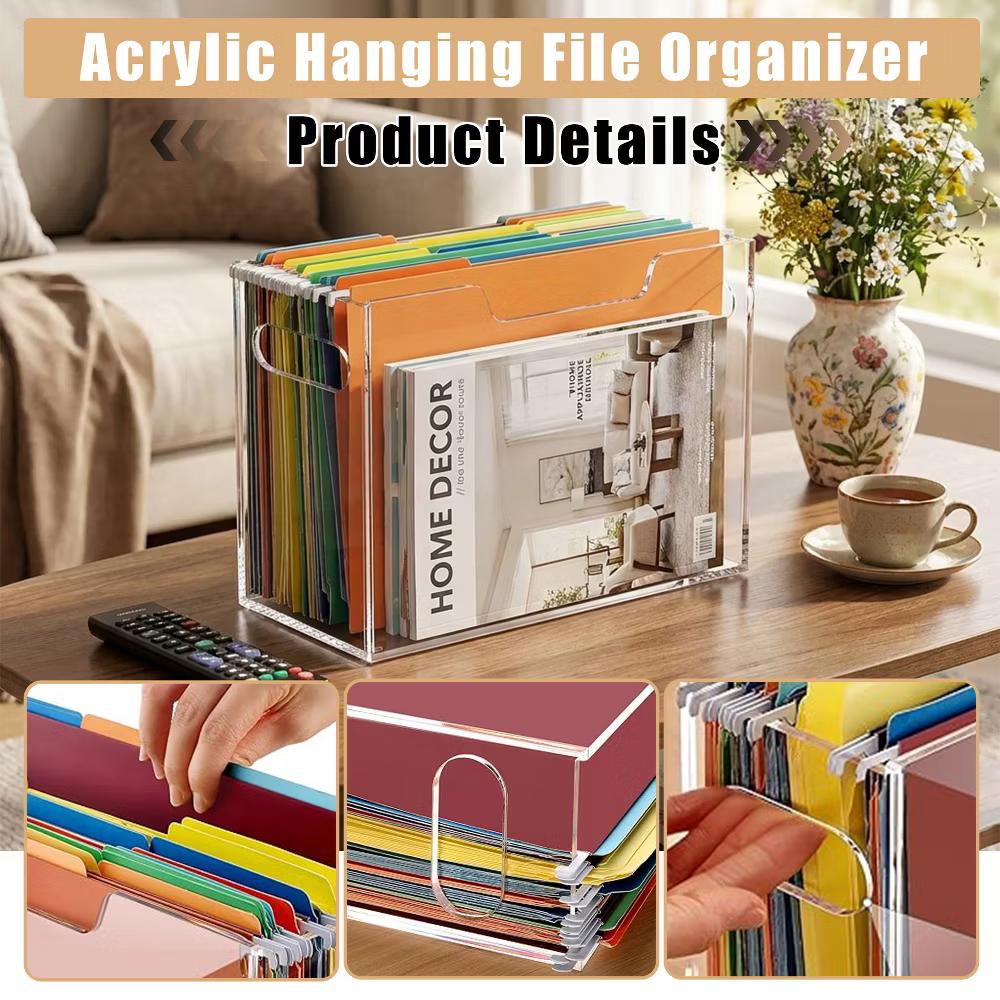 File Organizer Box for Letter Size Hanging Folders, Acrylic Desk File Holder with Portable Handle, Clear Modern Document Storage Rack for Office - Image 20