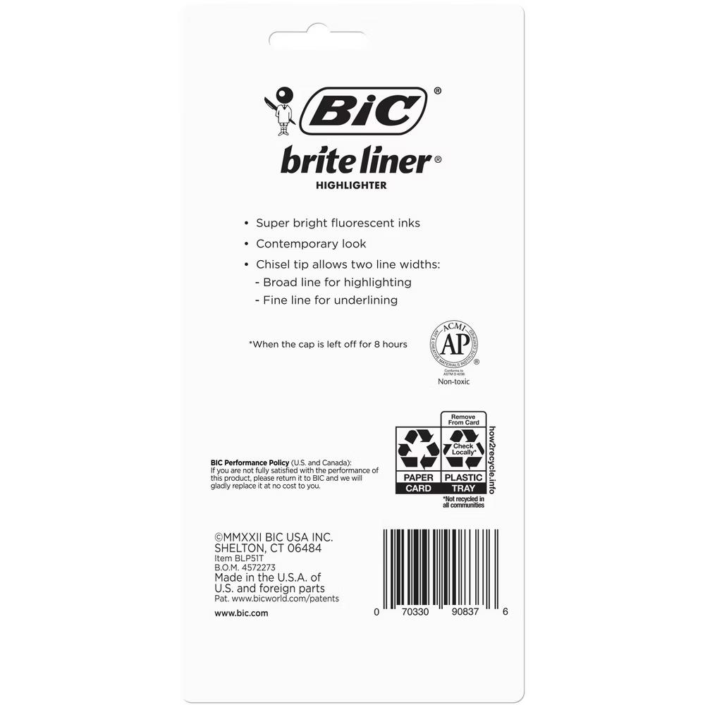 5pk Highlighter Brite Liner Assorted: Back to School Supplies for Color-Coded Notes