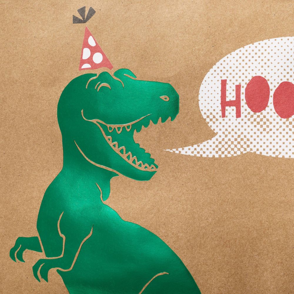 Medium Gift Bag Birthday T-Rex Hooray - Dinosaur Party Bag, Multicolor, 12.75" 10" 5"