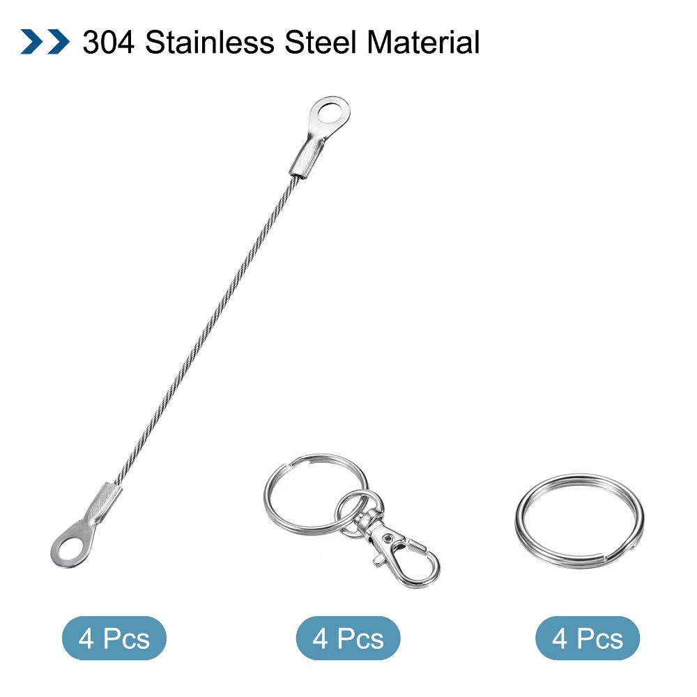 Lanyard Cable Rope with Key Ring Keychains Silver 4 Pcs - Image 10
