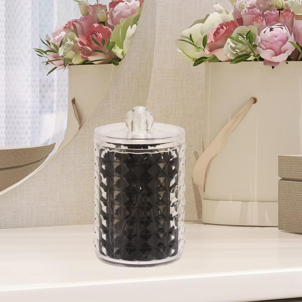 Round Diamond Pattern Acrylic Cotton Swab Jar for Bathroom Clear 1 Pc - Image 6