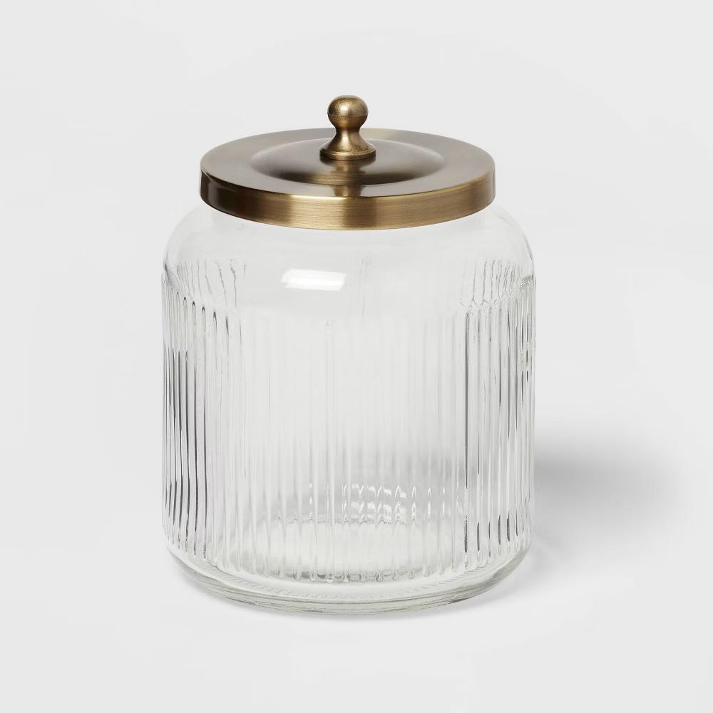 Medium Glass Bath Canister Brass - Elegant Storage Jar with Lid for Bathroom Organization, 43.9oz Capacity - Image 4