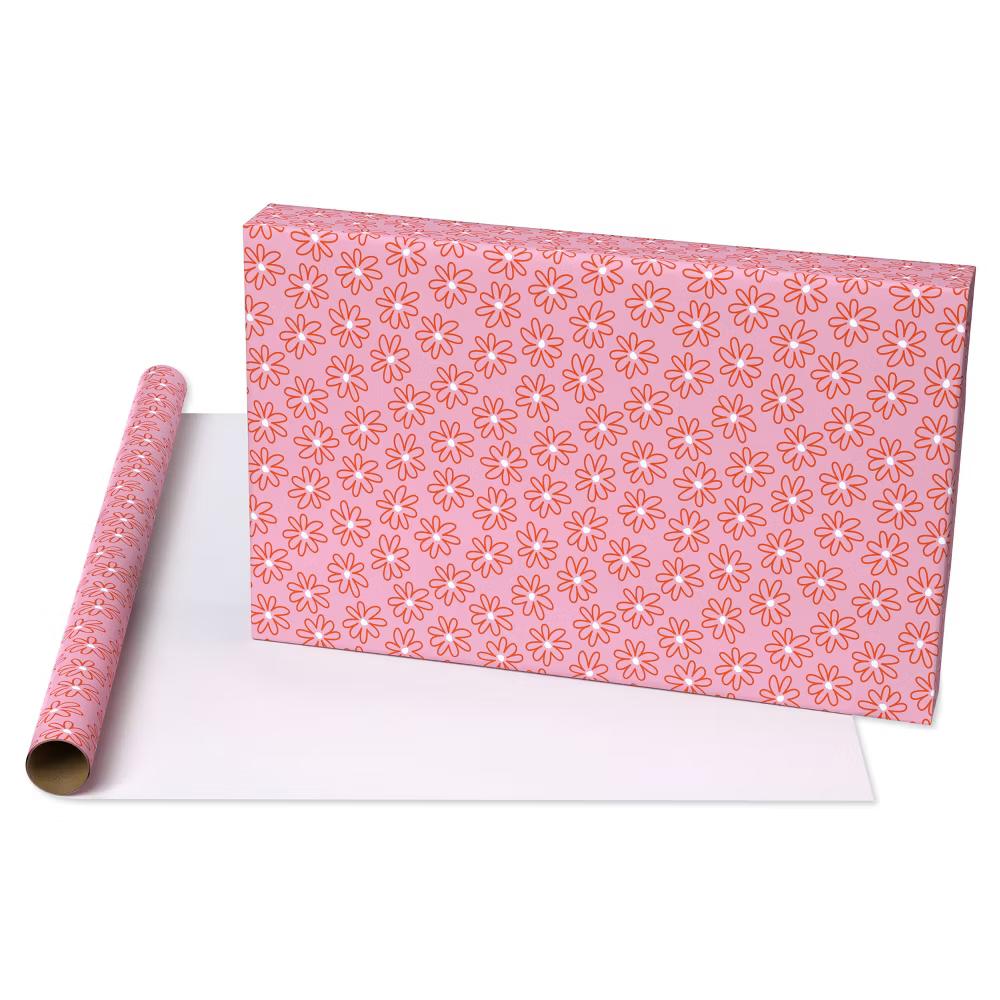 Pink Wrapping Paper, Florals 1 Roll - 96"x30" - 20 sq ft Designed by Spaghetti and Meatballs