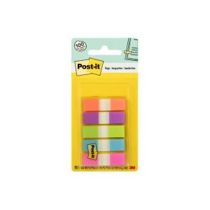 Flags, Assorted Bright Colors,.5 in. Wide, 100 Flags/On-the-Go Dispenser: Multicolor Removable File Tabs