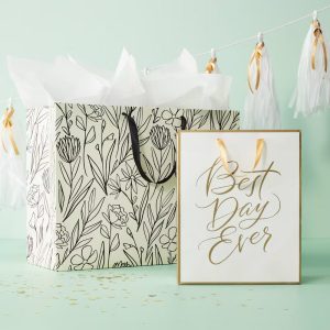 Wildflowers Large Wedding Gift Bag - Botanical Floral Bridal Shower, Multi-Colored, 12"x16"x6"