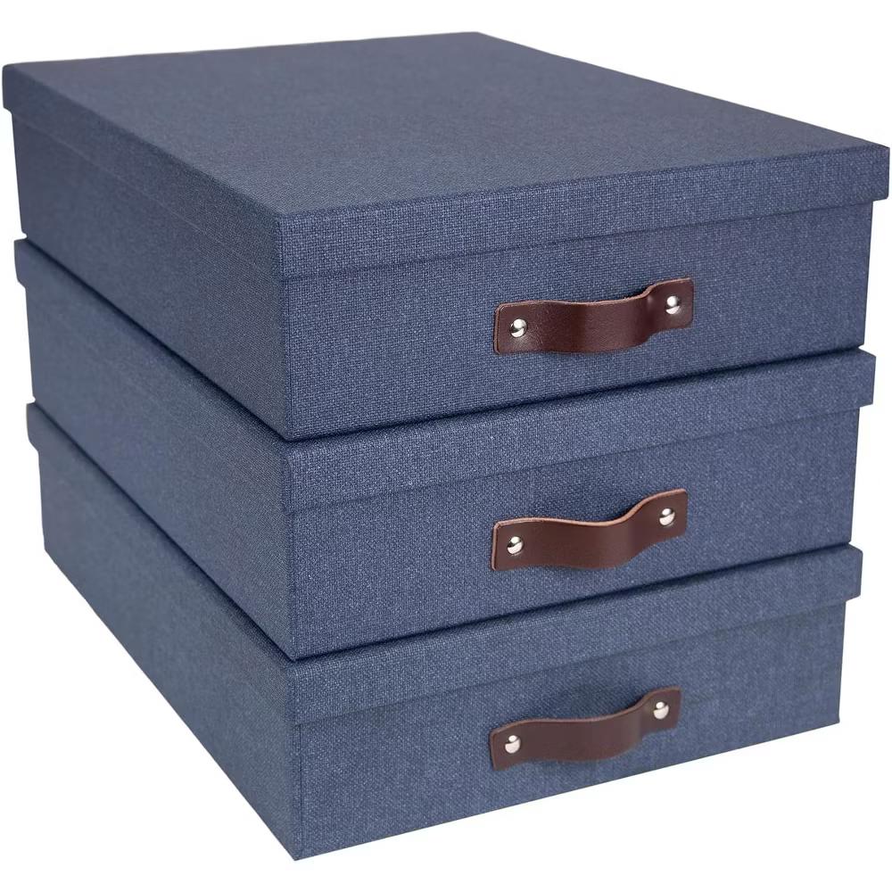 Bigso Oskar Document Letter Box with Lid and Leather Handle – Canvas Fiberboard File Organizer, 3.3" 10.2" 13.8" - Image 15