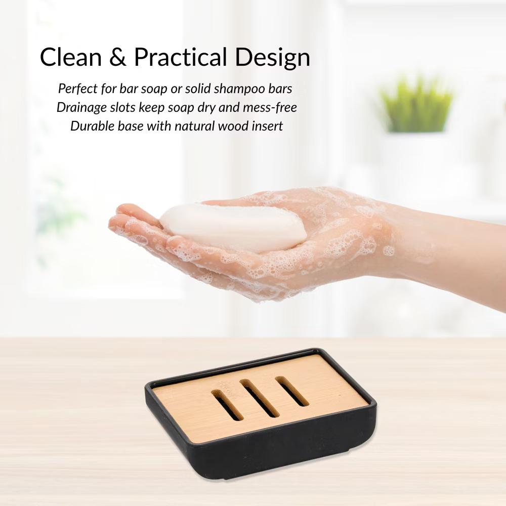 French Home Goods Minimalist Hand Soap Dish Rubber and Wood - Image 4