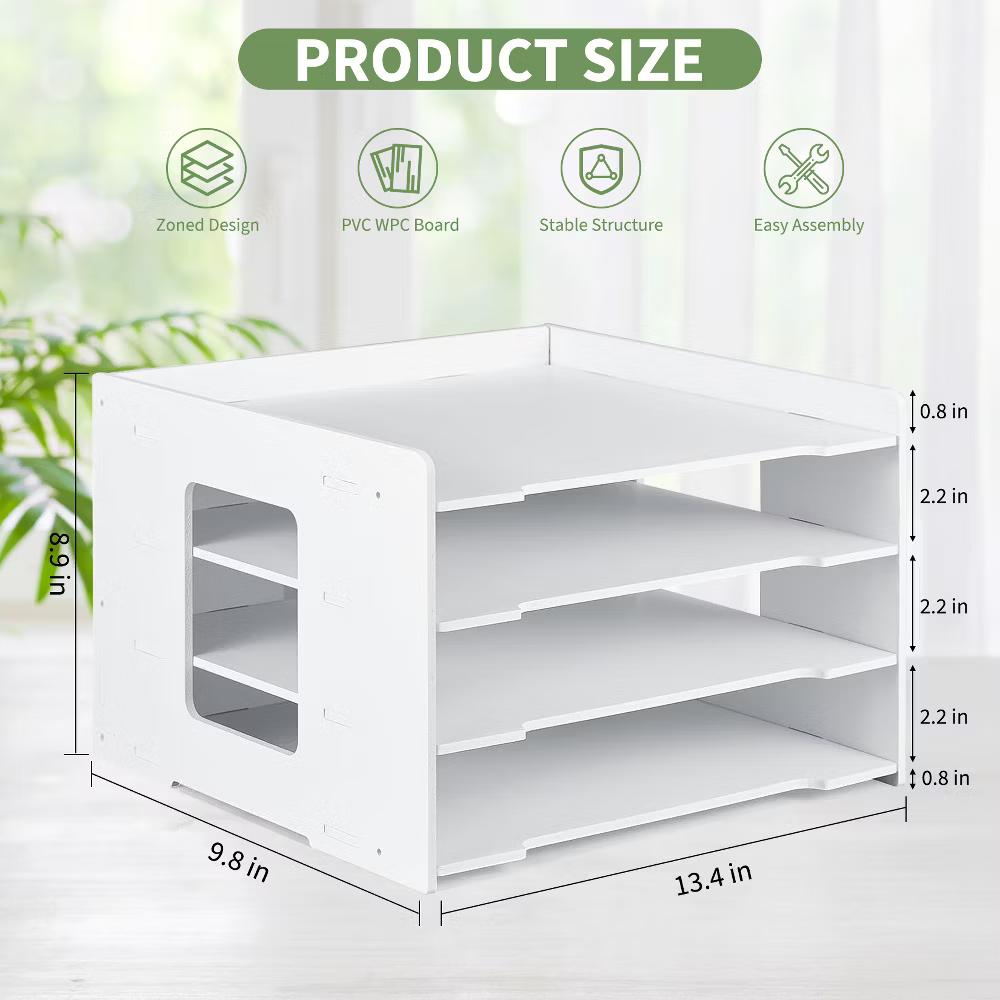 Multi-Layer Desktop File Organizer, Adjustable A4 Paper Storage Rack, Waterproof PVC Wood Plastic Board, Office Desk Folder Holder - Image 8