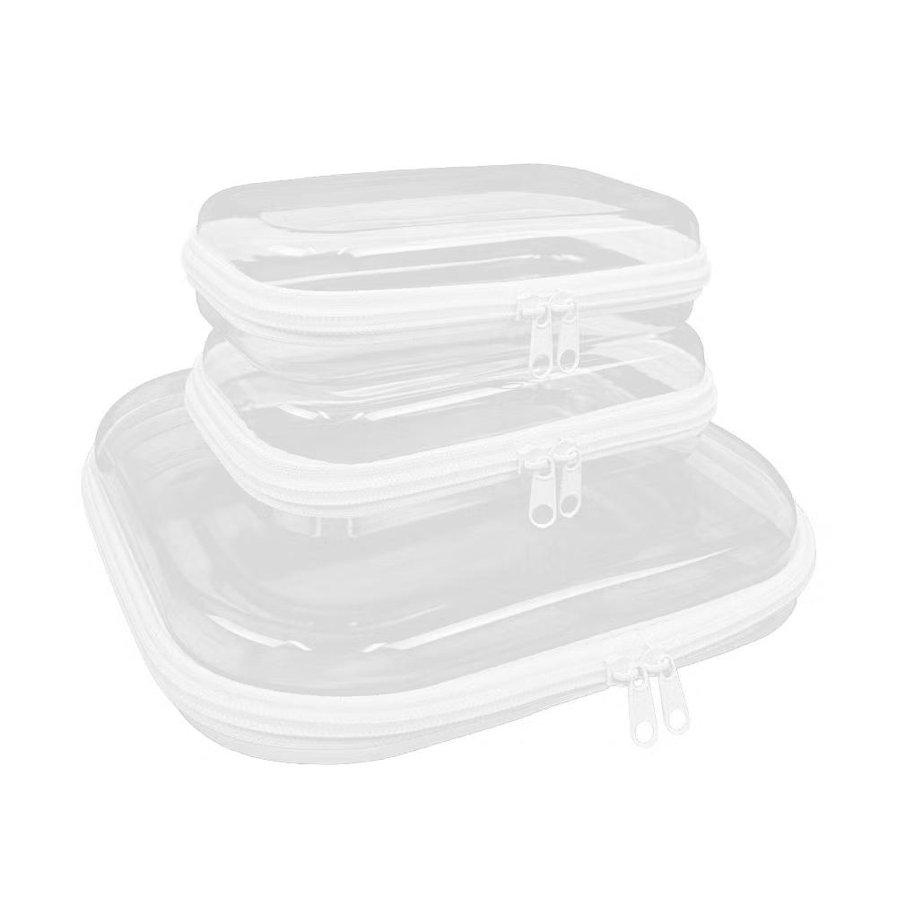 Transparent Hard Shell Zipper Case, Clear Travel Storage Organizer for Toiletries, Makeup, and Cosmetics (Set of 3) - Image 12