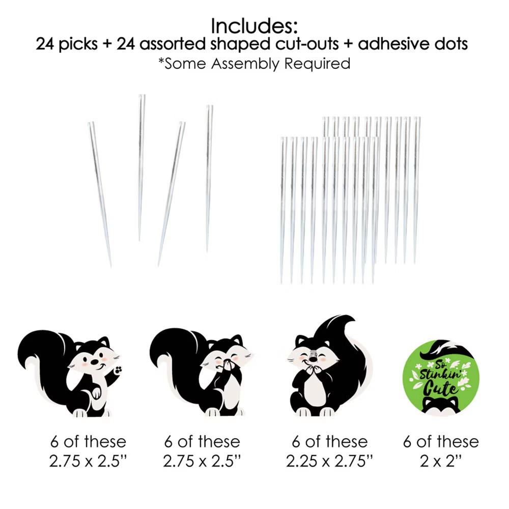 Little Stinker - Dessert Cupcake Toppers - Woodland Skunk Baby Shower or Birthday Party Clear Treat Picks - Set of 24 - Image 3
