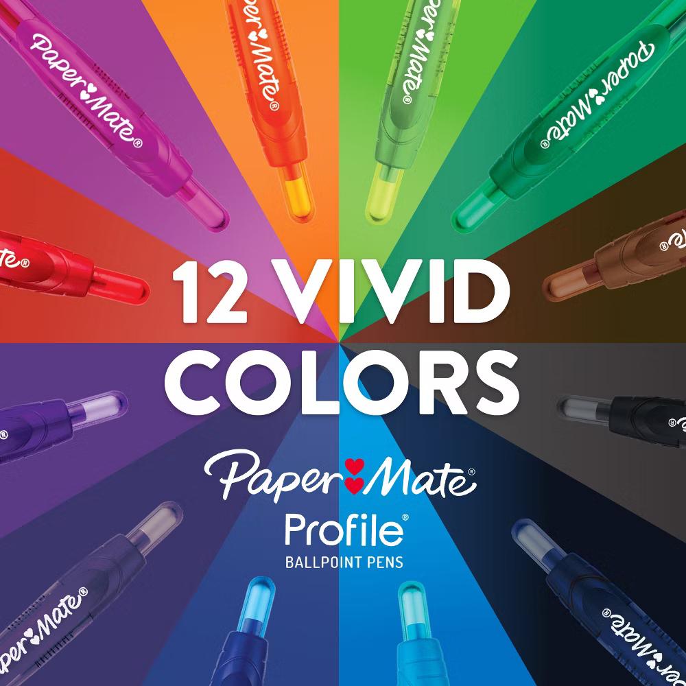 Paper Mate Profile 8pk Ballpoint Pens 1.4mm Bold Tip Black: Retractable, Contoured Grip, Pocket Clip, Stationery & Office Supplies - Image 5