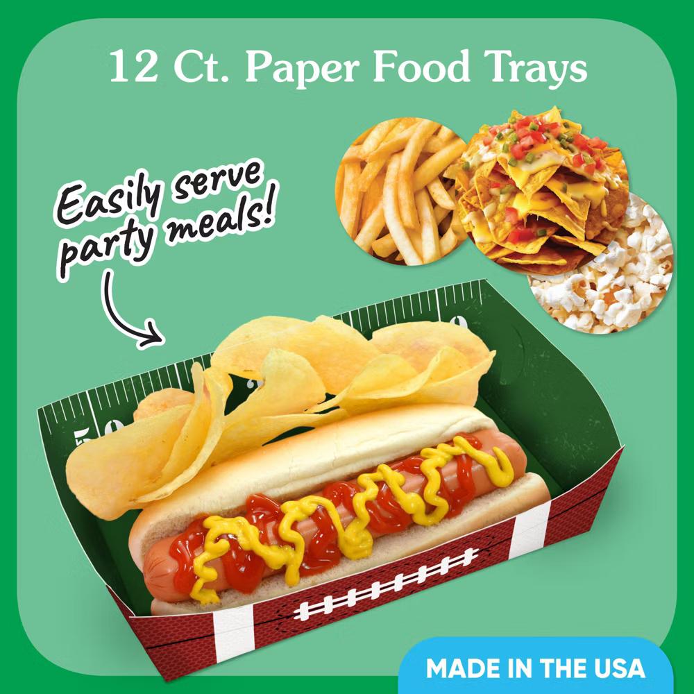 Football Party Paper Food Trays, Disposable Double-Sided Paper Food Holders for Nachos, Hot Dogs, French Fries - 12 Ct - Image 5
