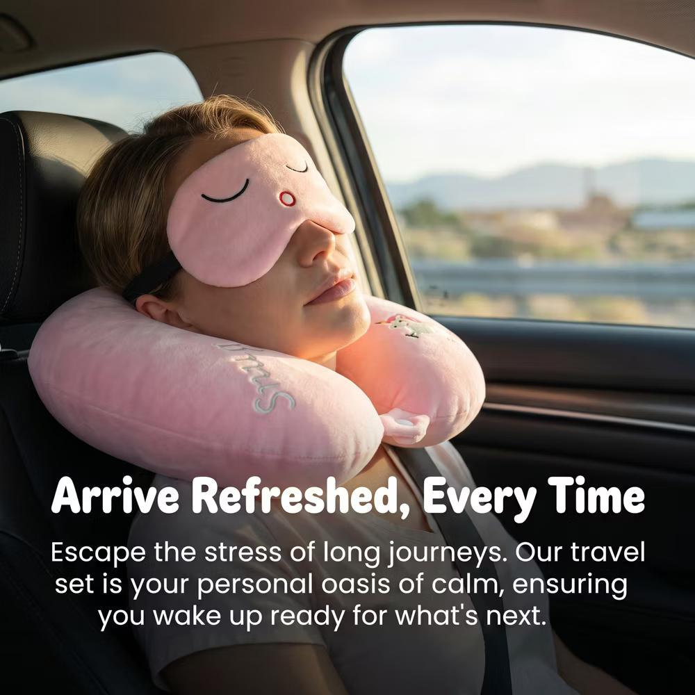 U‑Shape Memory Foam Travel Pillow Set with Decor Embroidery and Eye Mask 1Pc - Image 14