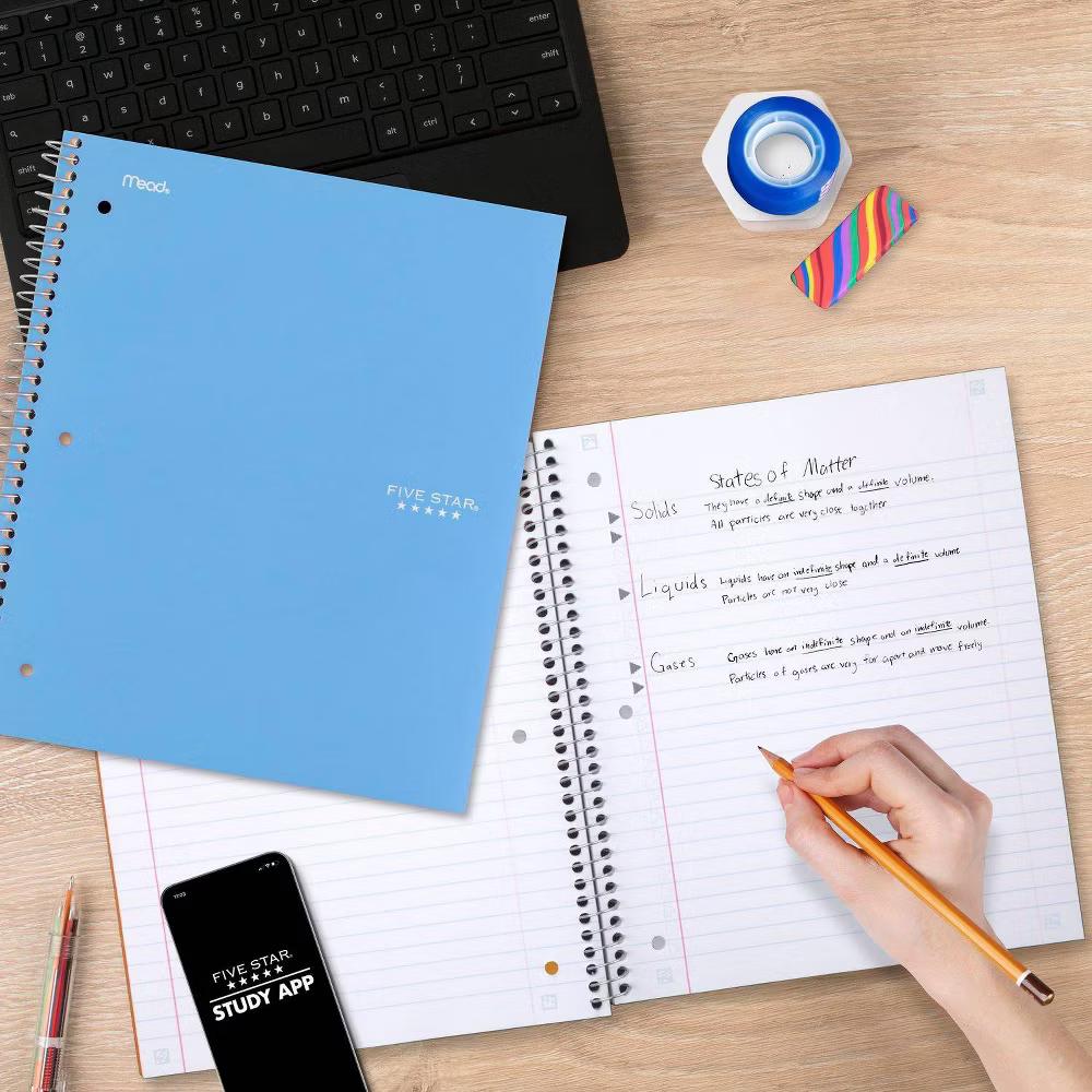 Five Star 8"x10.5" 1 Subject Wide Ruled Notebook Sky Blue 100 Pages - Image 4
