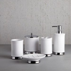 Quinn Cotton Jar White - Ceramic Bathroom Canister with Lid, Hand Wash Safe