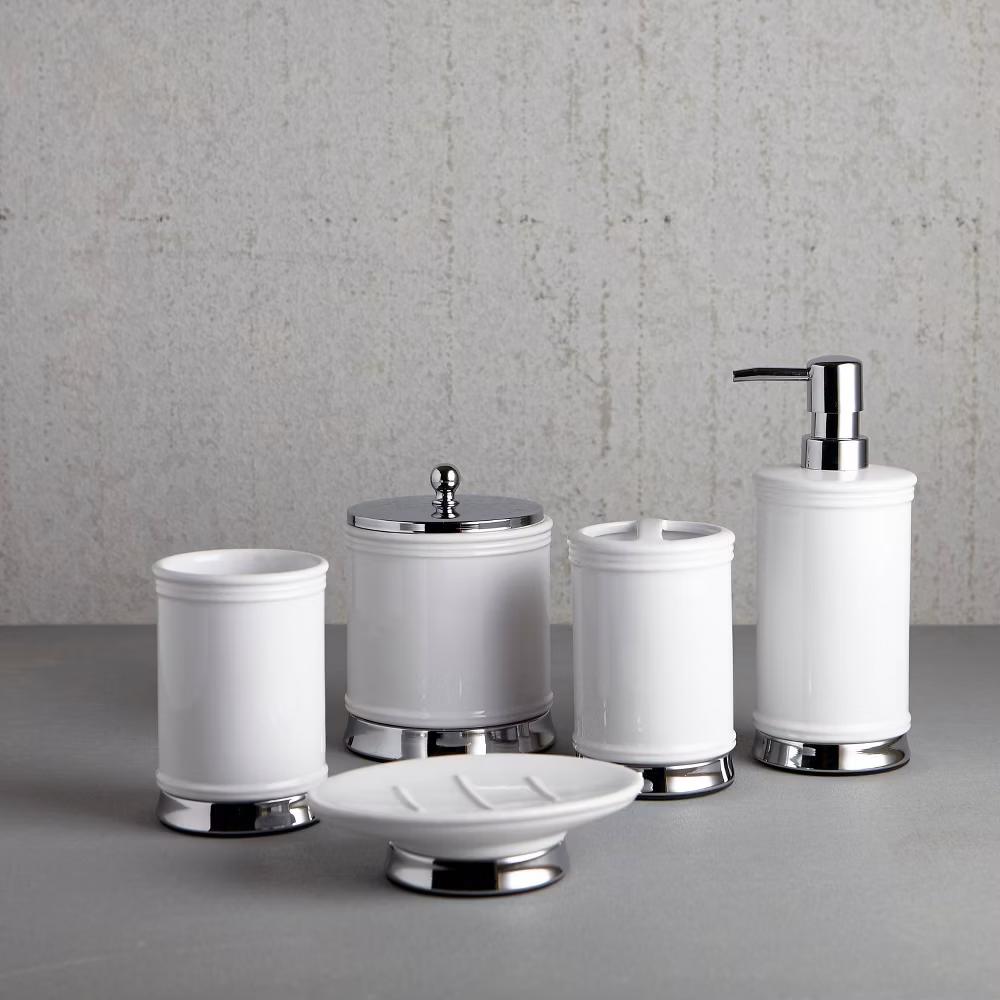 Quinn Cotton Jar White - Ceramic Bathroom Canister with Lid, Hand Wash Safe