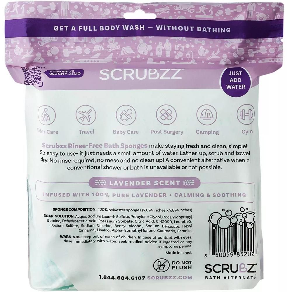Scrubzz No Rinse Bath Wipes for Adults Bathing, Adult Rinse Free Bath Sponges - Disposable - Image 7