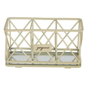 3 Compartment Cosmetic Brush and Pencil Organizer Gold - Steel Bathroom Storage Tray, Spot Clean
