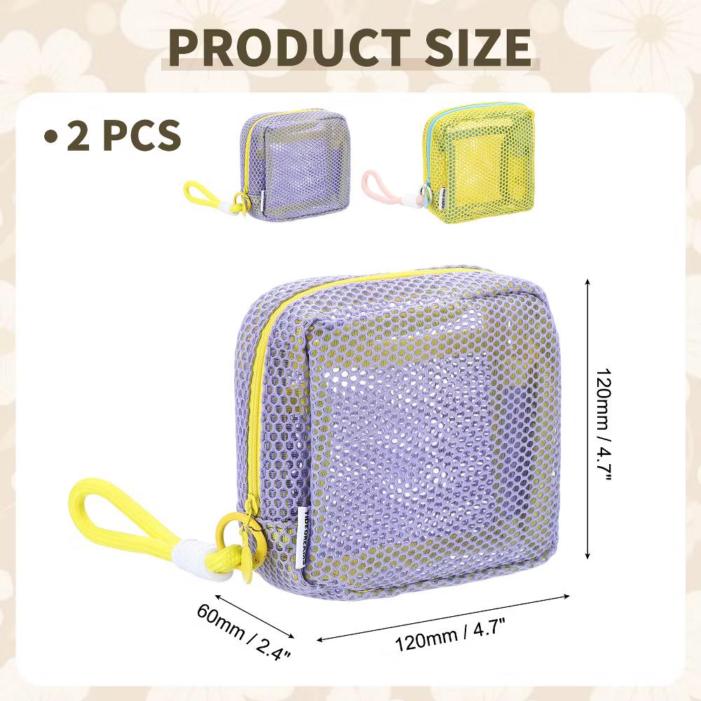 Mesh Travel Toiletry Organizing Zipper Mini Makeup Bag with Strap 4.7" - Image 37