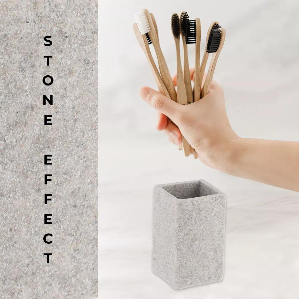 French Home Goods Modern Square Resin Stone Effect Bathroom Tumbler – Versatile Toothbrush Holder, Makeup Brush Cup and Countertop Organizer - Image 13