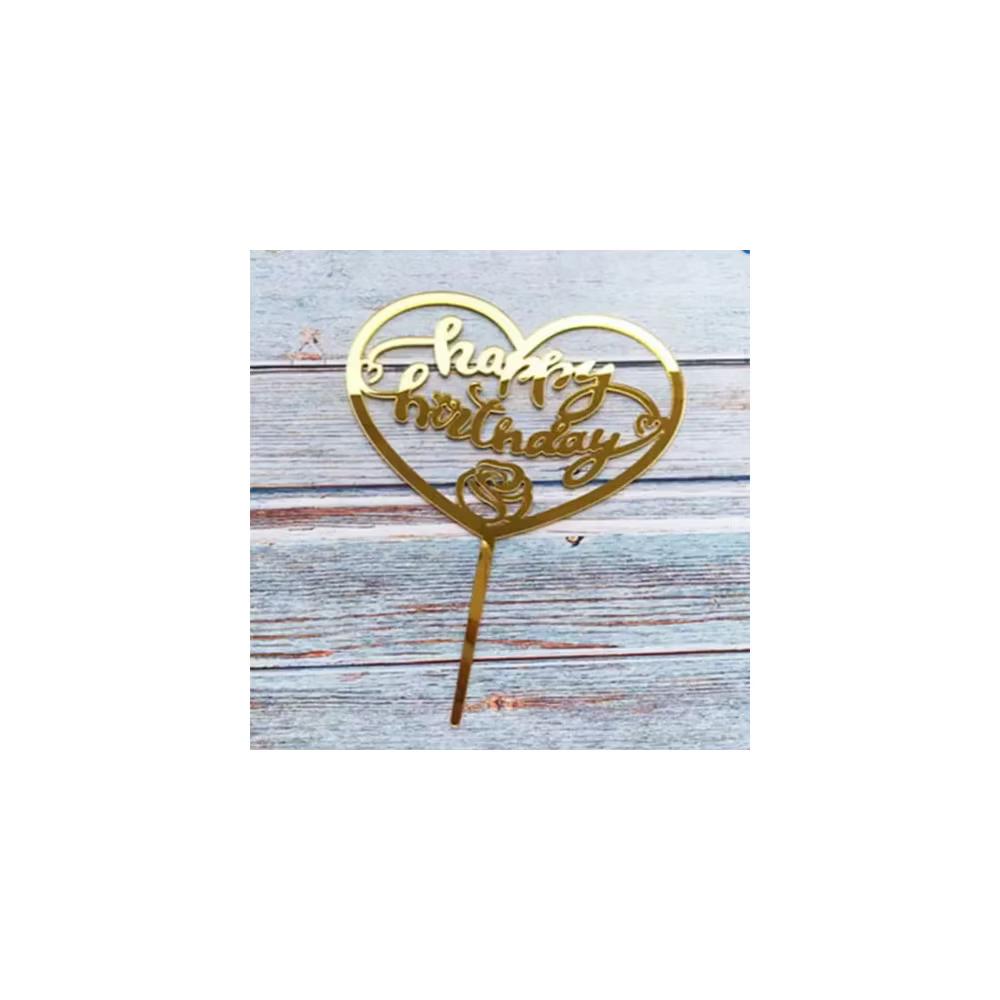 Gold 'Happy Birthday' in Heart Cake Topper - Image 3