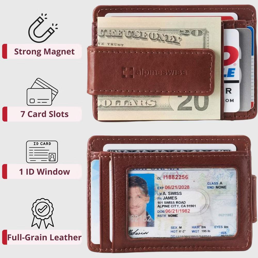 Alpine Swiss Harper Mens RFID Slim Money Clip Front Pocket Wallet Minimalist Leather ID Card Holder - Image 64