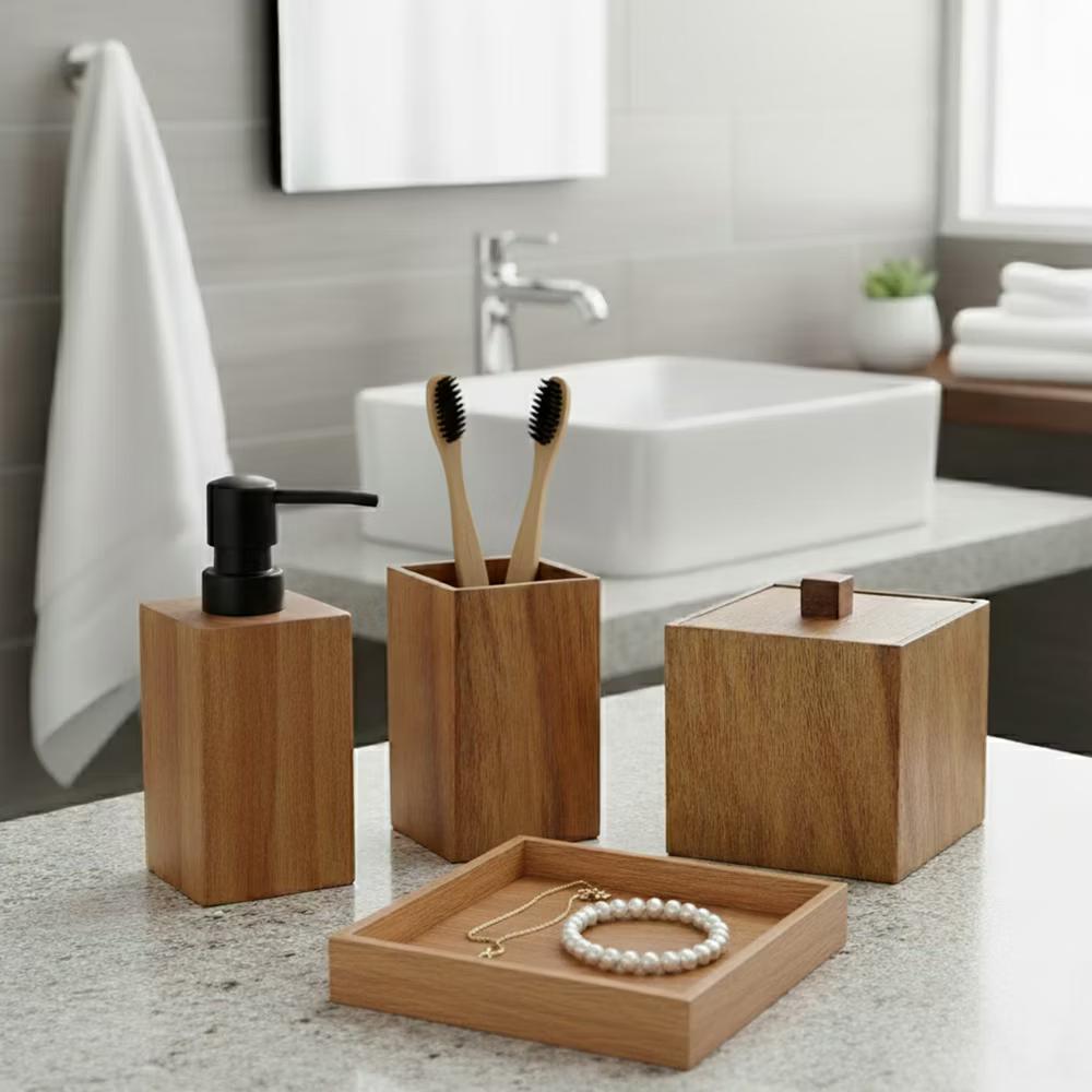 Square Acacia Wood Storage Box with Lid - Image 7