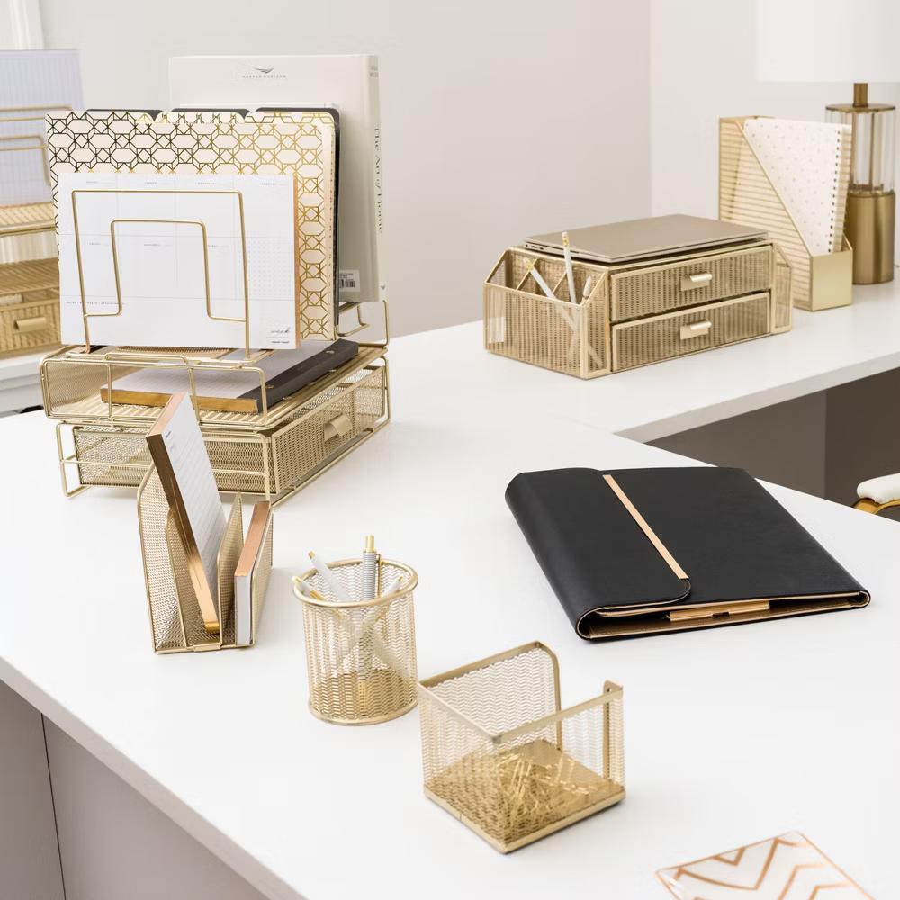 Blu Monaco Gold Desk Organizer - Includes Detachable File Organizer, Stackable Paper Tray & Drawer, Office Supplies for Desk - Image 4