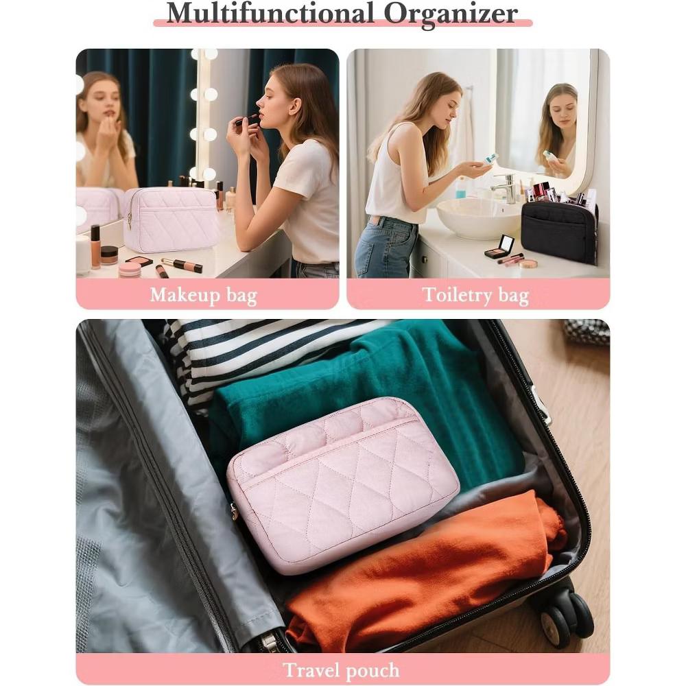 Puffy Padded Makeup Bag Travel Organizer. Wide-Open Cosmetic Pouch for Toiletries and Essentials. - Image 2