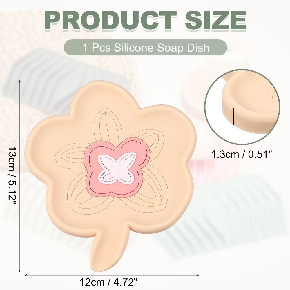 Silicone Soap Dish with Drain Spout, Portable Self Draining Flower Shape Soap Saver Holder - Image 6