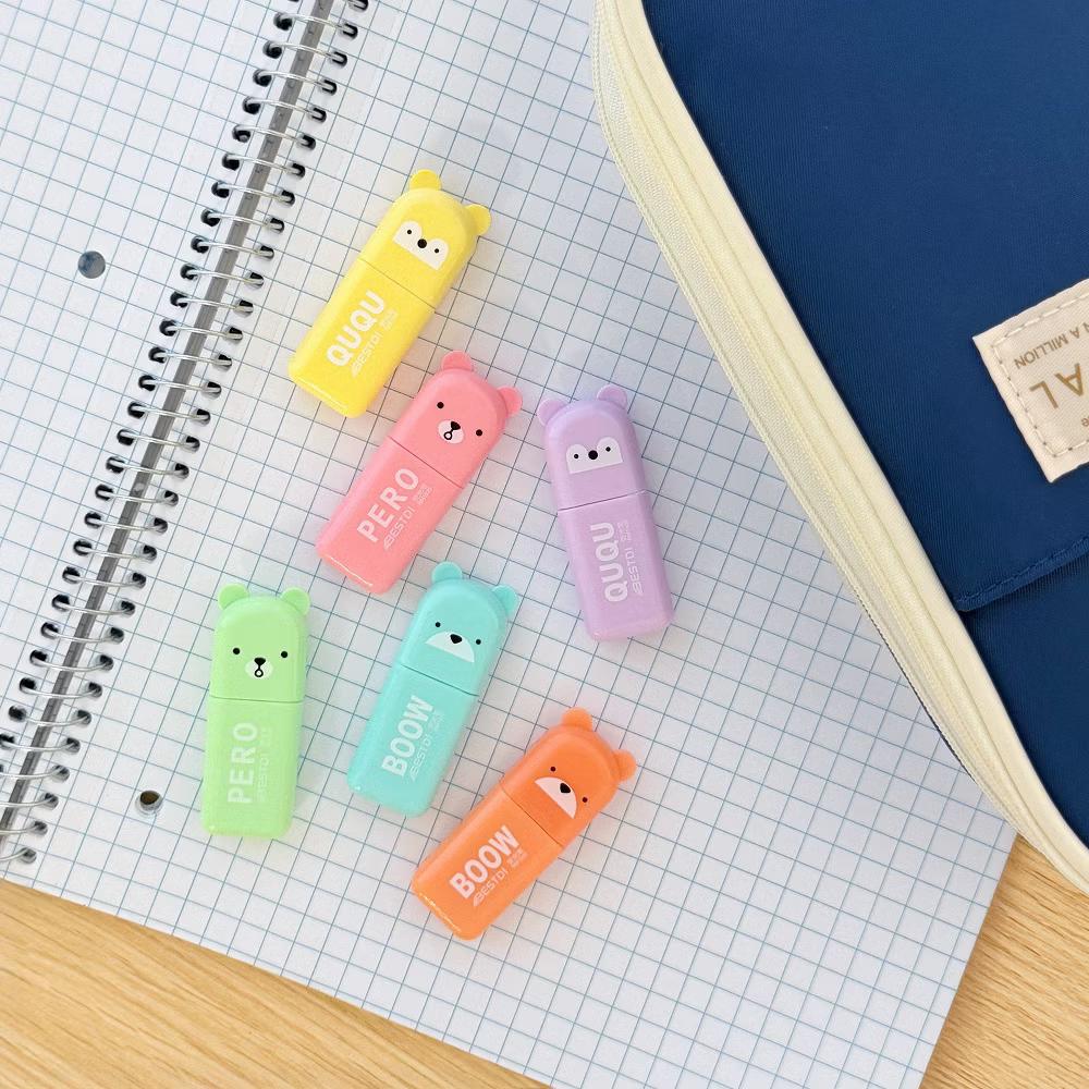 Cute and Colorful Highlighters, Marker Pens, Stationery Supplies (Set of 6), Bears - Image 4