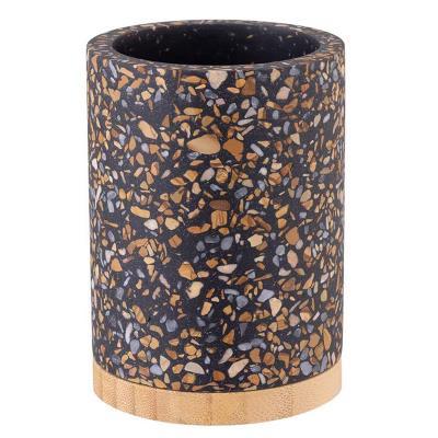 Soren Cement Terrazo with Bamboo Bathroom Tumbler Black - Image 2