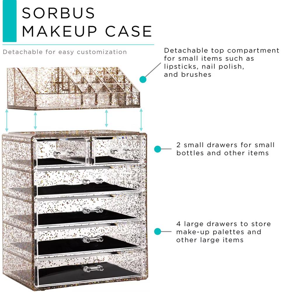 2 Piece Acrylic Makeup and Jewelry Storage Organizer Case (6 Drawers and Lipstick Tray) - Image 29