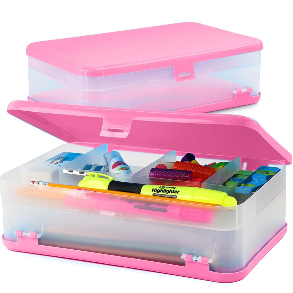 Large Capacity Double Deck Pencil Box - Plastic With 12 Compartments, Snap-Tight Lid, Hard Case Storage Organizer - Image 5