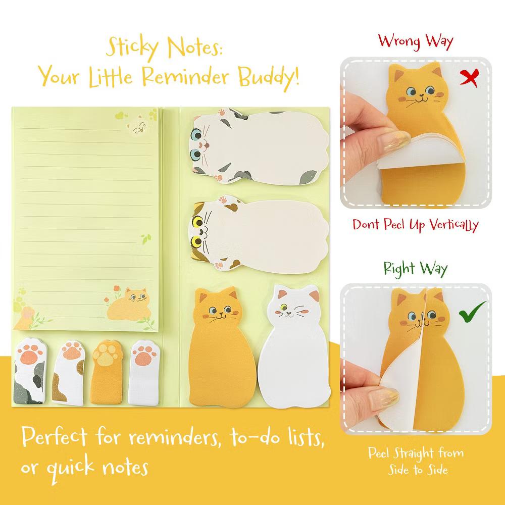 Sticky Notes Set, Memo Notepads, Book Tabs, Page Markers, Sticky Notes, Home and Office Supplies (300 Sheets Total), Cats - Image 3
