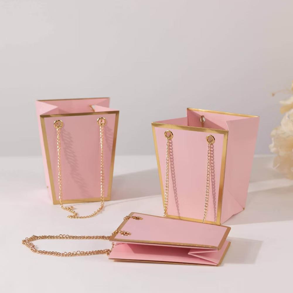 Pack of 6 Edge Trapezoid Paper Gift Bags 5 Inch Gold - Image 4