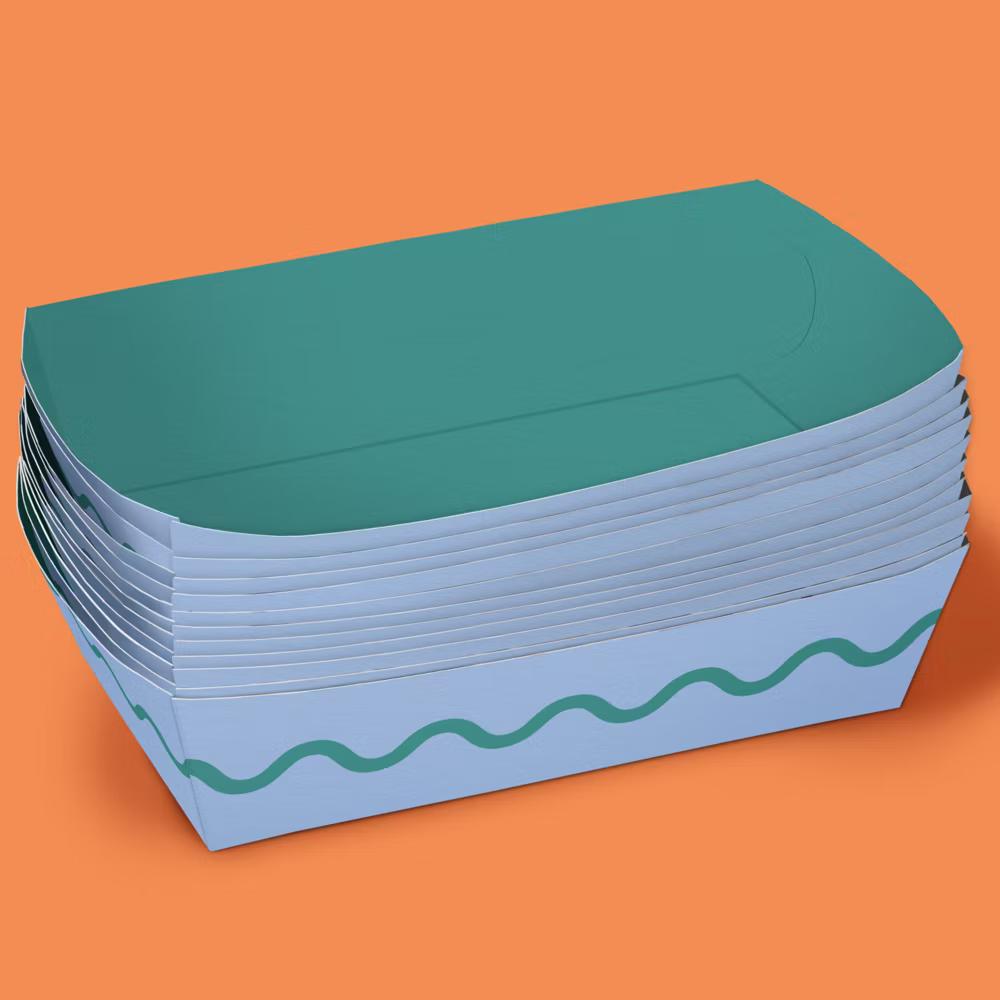 Blue and Teal Wavy Paper Food Trays, Disposable Food Boats Retro Birthday Party, Double-Sided Meal Holders - Set of 12 - Image 3