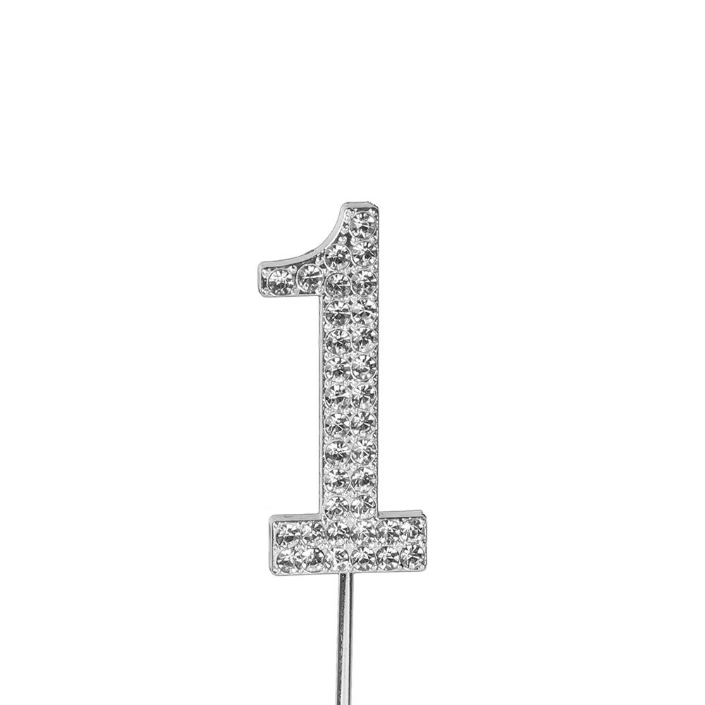 Rhinestone Silver-Colored Number-1 Cake Topper 1-1/2 Inch