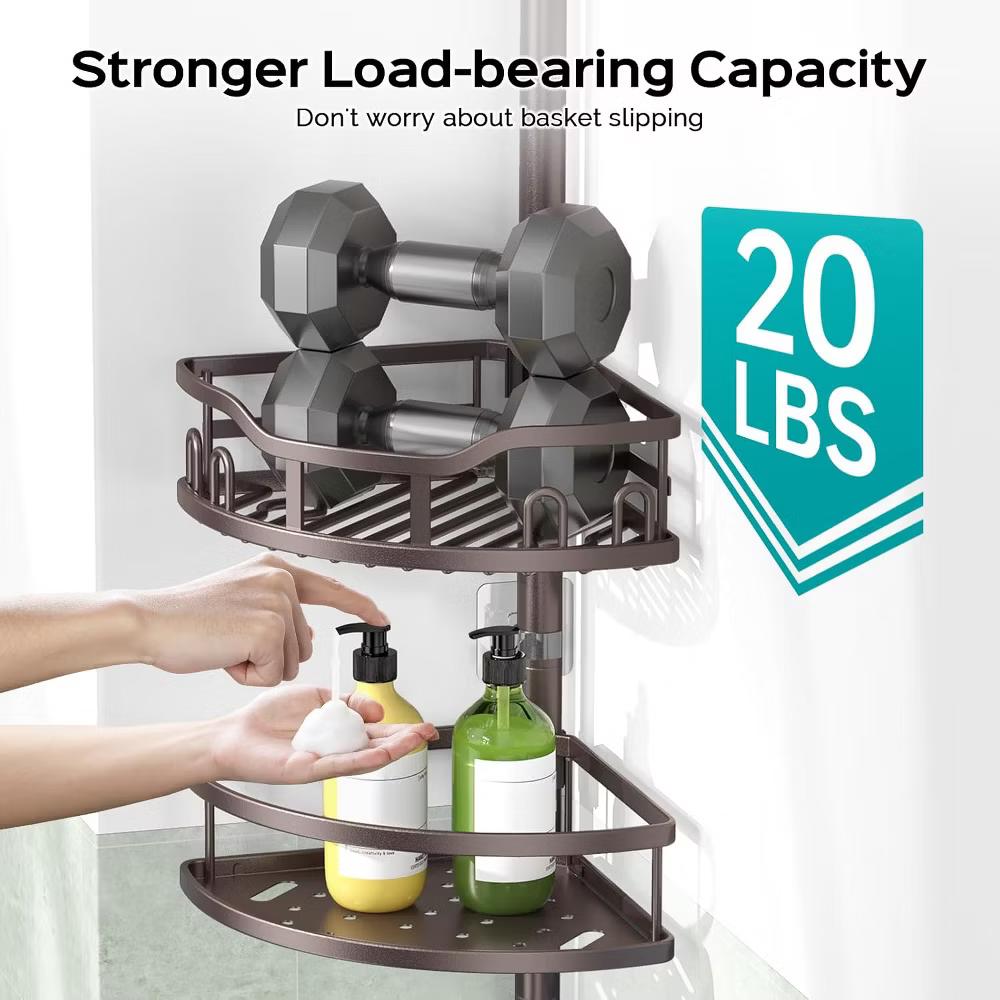 Corner Shower Caddy Tension Pole: Rustproof Stable 4-Tier Bathroom Organizer Shelves for Bathtub Shampoo Storage - Image 3