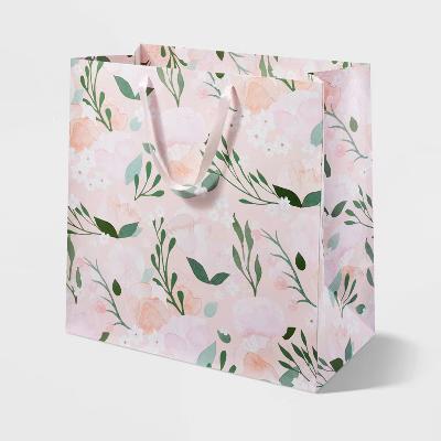 Large Square Floral Wedding Gift Bag Pink - Image 2