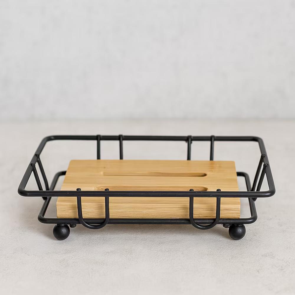 French Home Goods Bamboo Soap Dish Tray with Metal Wire Frame – Self-Draining Design, Ideal for Bathroom or Kitchen Counters - Image 6